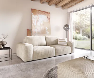 Produktbild von DELIFE Big-Sofa Lanzo 230x95 cm Cord Beige mit Hocker