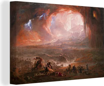 Produktbild von MuchoWow® - Leinwandbilder - Zerstörung von Pompeji und Herculaneum - Gemälde von John Martin, Wandbild, Wanddeko Bilder Wohnzimmer, 120x80 cm