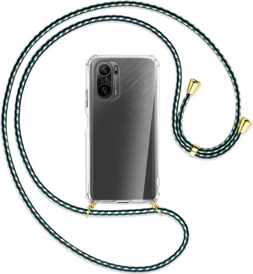 Produktbild von Handykette Backcover-Schutzhülle mit Band (Metall goldfarben) für Xiaomi Mi11i / Poco F3 (Pro), Redmi K40 - grün/blau/weiß
