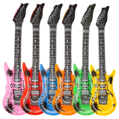 Produktbild von 6x Aufblasbare Luftgitarren Set im Rockstar Design (100 cm) – Perfekte Party Deko & Kostüm Accessoire für Karneval, Fasching & Geburtstage