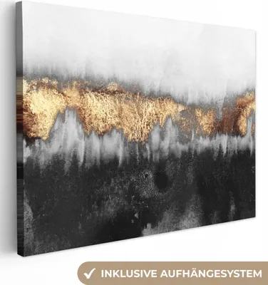 Produktbild von MuchoWow® - Leinwandbilder - Gold - Chic - Abstrakt, Wandbild, Wanddeko Bilder Wohnzimmer, 80x60 cm