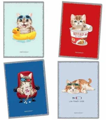 Image de Cahier A4, 60 feuilles, quadrillé, motif chats (lot de 4), marque NARCISSUS