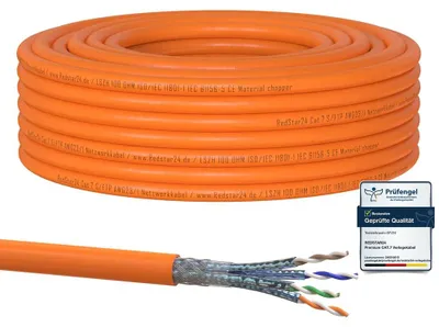 Obrázek produktu pro RedStar24, síťový kabel CAT7, stíněný (S/FTP), barva: oranžová, délka: 30 metrů