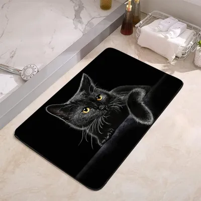 Produktbild von Famanu Badmatte 42 x 60 cm - Antirutsch, waschbar, schnell trocknend (schwarze Katze)