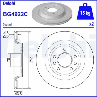 Produktbild von 2x DELPHI Bremsscheibe BG4922C für SAAB 9-3 (YS3F) 9-3 Kombi (YS3F) 9-3X 43 5mm