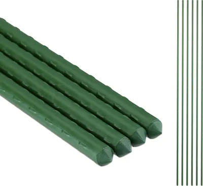 Image de Tuteurs Relaxdays, lot de 10, 100 cm, Ø 10 mm, acier gainé de plastique, support pour plantes grimpantes, tuteurs, vert