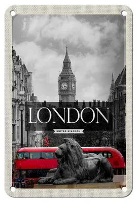 Produktbild von Blechschild Reise 12x18cm London England Big-Ben schwarz weiß Schild
