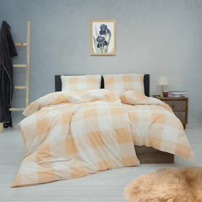 Productafbeelding van Ibenzoa® 4-delige beddengoedset – 2x dekbedovertrek (135x200 cm), 2x kussensloop (80x80 cm), beige, 80% katoen/20% polyester, met rits- en omslagsluiting