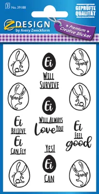 Produktbild von AVERY Zweckform ZDesign Oster-Sticker "Ostersprüche" 11 Sticker auf 1 Bogen