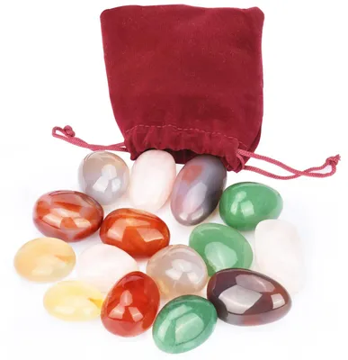 15 große Natursteine, Edelsteine in rotem Beutel, Halbedelsteine