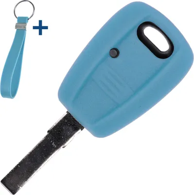 Produktbild von Auto Schlüssel Silikon Schutz Hülle + Schlüsselband Fluoreszierend Blau kompatibel mit FIAT Panda Brava Bravo Punto Stilo 1 Tasten Funk Fernbedienung