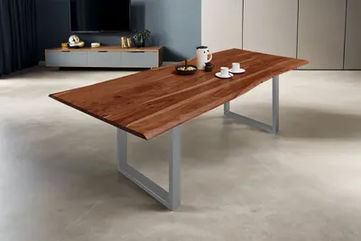 Produktbild von Esstisch Baumkante massiv Akazie nussbaum 240 x 100 silber MILO