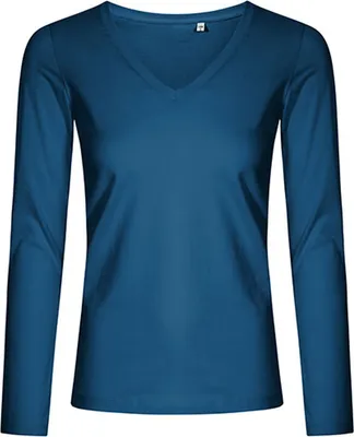 Immagine prodotto di X.O by Promodoro 1560 | Maglietta donna collo a V manica lunga, cotone pettinato - Colore: Petrolio - Taglia: 3XL