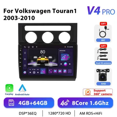 Obrázek produktu pro Pro Volkswagen Touran 1 2003–2010 – autorádio Android 2-DIN – dotykový displej 25,4 cm – Android 13 – 4G LTE – 4+64 GB – vstup pro zadní kameru AHD – GPS navigace