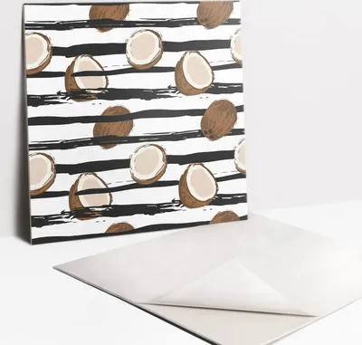 Produktbild von Fliesenaufkleber Set für Bad und Küche - 9 Fliesen Selbstklebend PVC - 30 x 30 - Kokosnuss zeichnen