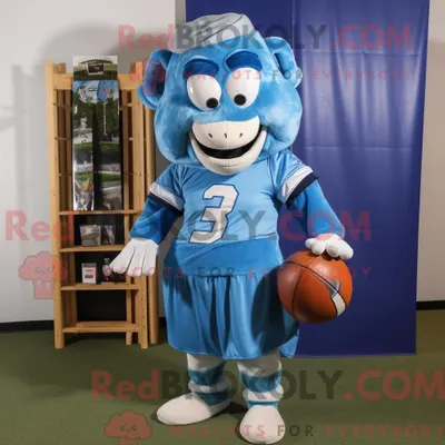 Produktbild von Blauer REDBROKOLY American Football Helm Maskottchen Kostüm Charakter gekleidet mit einem Maxi-Rock und Stirnbänder