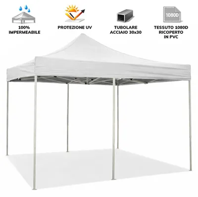 Immagine prodotto di Gazebo richiudibile pieghevole 3 X 6 Bianco ricoperto in PVC impermeabile