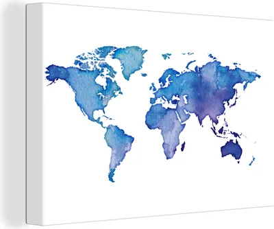 Produktbild von OneMillionCanvasses® - Leinwandbilder - 140x90 cm, Weltkarte - Aquarell - Blau, Wandbilder Kunstdruck Wanddekoration