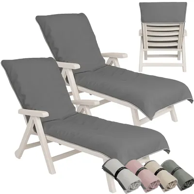 Produktbild von CalmySEA 2x Handtuch für Sonnenliege 200x75cm - mit Kapuze Microfaser Light Weight Schonbezug für Gartenliege Handtücher mit Umschlag Liegestuhl Bezug Strandliege Anthrazit