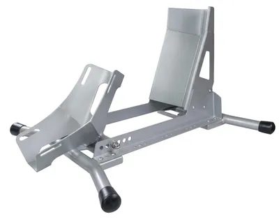 Obrázok produktu pre Držiak na motocykel Zieger, určený na predné koleso s priemerom 17-21 palcov, striebornej farby. Výroba: Nemecko, rozsah priemeru: 90-120 mm
