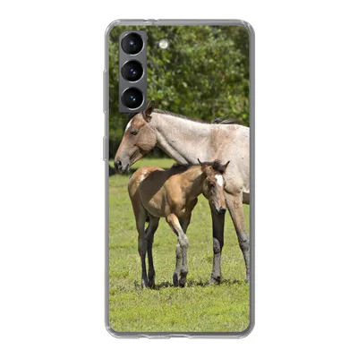 Produktbild von MuchoWow® Handyhülle Schutzhülle Hülle für Samsung Galaxy S21 Pferde - Gras - Schatten Silikon Softcase Handy Hülle - Softcase