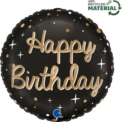 Zdjęcie produktu dla Balon foliowy, Okrągły, Czarny, 35 cm, Urodziny, Happy Birthday