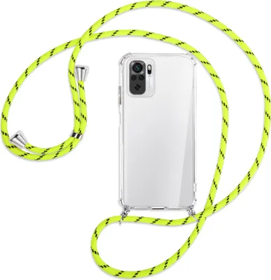 Produktbild von Handykette Backcover-Schutzhülle mit Band (Metall silberfarben) für Xiaomi Redmi Note 10 4G - neongelb