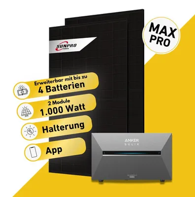 Produktbild von Balkonstrom Balkonkraftwerk 1000W Solaranlage mit Speicher | 2xSolarmodul Bifazial | Anker Solix 3 Pro | Kabel 15m