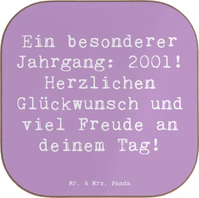 Produktbild von Mr. & Mrs. Panda Untersetzer für Gläser Spruch 2001 Geburtstag - Lavendeltraum - Geschenk, gläseruntersetzer, Geburtsjahr, feiern, Tischschoner, Tasse, Coaster, Glück