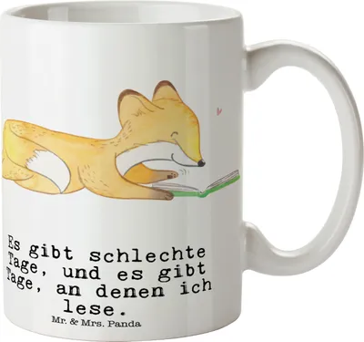 Produktbild von Mr. & Mrs. Panda Tasse Fuchs Lesen - Weiß - Geschenk, Bücherwurm, Pott, Kaffeetasse, Bücher, Becher, haferl, Teebecher