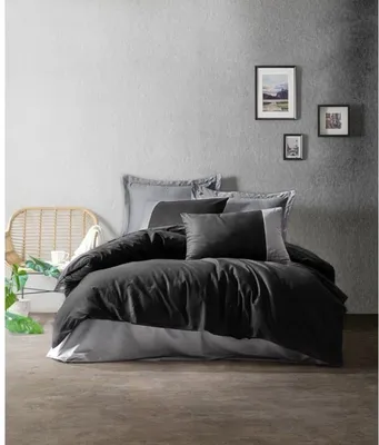 Zdjęcie produktu dla Pościel z Poszewkami 220 x 240 cm, 100% Bawełna Renforcé, 2 Poszewki 60 x 60 cm, Czarno Szara, 145 Nitek
