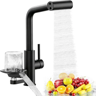 Image de Robinet de cuisine extractible avec douchette à jet, finition noire, en acier inoxydable