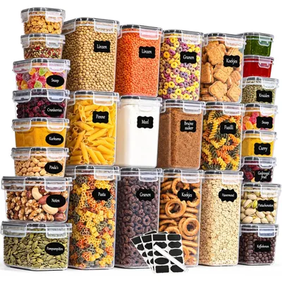 Zdjęcie produktu dla Pojemnik na żywność - Zestaw 28 szt. - Plastik - Bez BPA - Szczelny z pokrywką