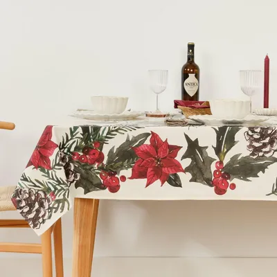 Tischdecke aus Kunstharz, fleckenabweisend, Weihnachtsblumen, 300x140 cm