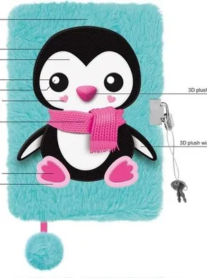 Zdjęcie produktu dla Pamiętnik A5 Włochacz z kłódką 3D Pingwin