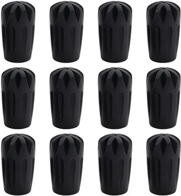 Produktbild von Packung mit 12 Gummipuffern für Nordic-Walking-Stöcke, rutschfeste Gummipuffer für Nordic-Walking-Stöcke, Gummipuffer für Wanderstöcke für Asphalt, Schotter und Gelände
