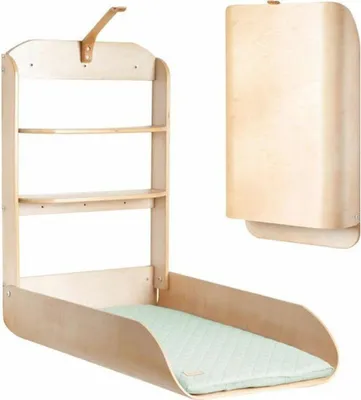 Immagine prodotto di ROBA Wall-Mounted and Folding Changing Table - Natural Wood - Integrated Shelves - Minimalist Design