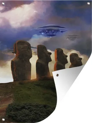Produktbild von MuchoWow® 60x80 cm Outdoor-Poster Gartendeko Sichtschutz Garten Poster für den Garten  Eine Illustration eines UFOs über der Osterinsel - Jungen - Mädchen - Kinder - Kinder