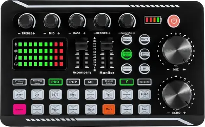 Obrázok produktu pre Zvuková karta F998 – Profesionálny USB-C audio mixér – Zvuková konzola s potlačením šumu – Rozhranie OTG – Čierna