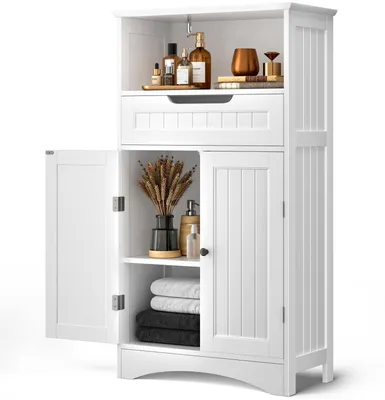 Produktbild von Badezimmerschrank mit Schublade und 2 Türen, verstellbare Regale, 108 x 60 x 30 cm, Weiß