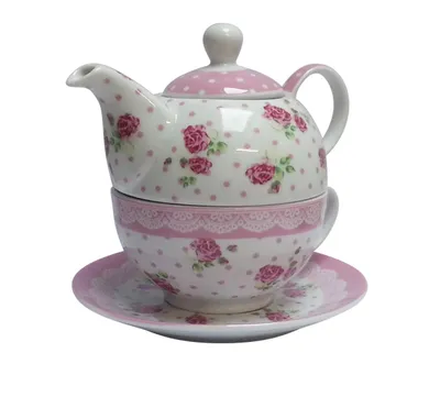 Produktbild von Tee-Set Porzellan sortiert weiß/rosa/blau 3tlg