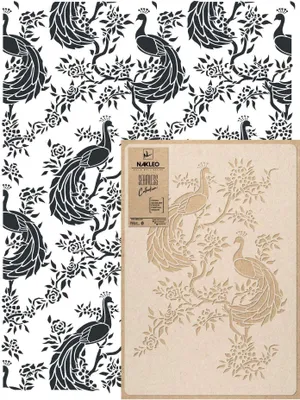 Produktbild von Wandschablone Groß Muster, Malschablone 59x95 cm Pfau Chinoiserie Königlich Wiederverwendbare Kunststoff, Geometrische Tapete Wandgestaltung