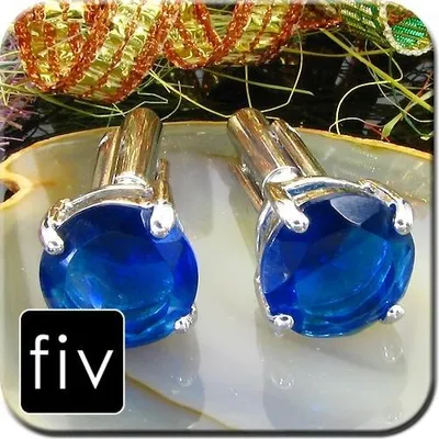 Image de Boutons de manchette en argent avec cristal rond bleu