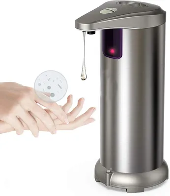 Image de Distributeur automatique de savon, distributeur automatique de savon moussant de 250 ml, flacon distributeur de désinfectant en acier inoxydable avec capteur de mouvement infrarouge et socle étanche pour la cuisine, la salle de bains et l'hôtellerie
