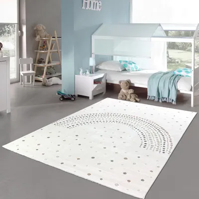 Produktbild von Kinderzimmerteppich 3D-Effekt Regenbogen aus Punkten in creme bunt Größe - 120 x 170 cm