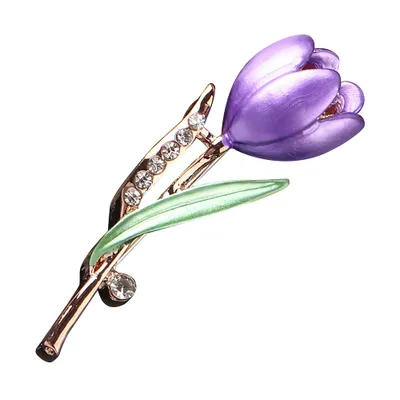 Produktbild von Mode Dame Tulpe Brosche Strass Dekor Blume Pin Elegante Anzug Breastpin-Blau