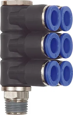 Produktbild von Riegler L-Mehrfachverteiler »Blaue Serie«, 6-fach, drehbar, R 1/4 a. Ø 6mm