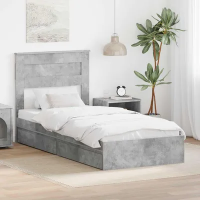 Zdjęcie produktu dla Maison Exclusive - Łóżko z pojemnikiem na pościel, kolor betonowy, 90 x 190 cm, płyta wiórowa