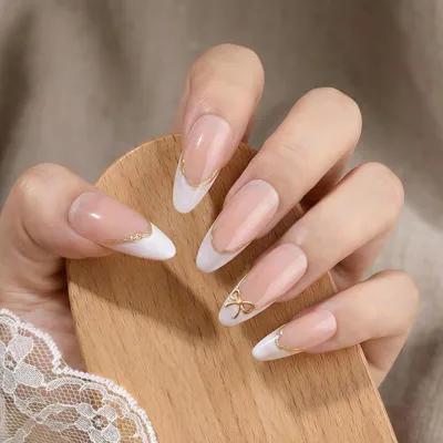 Produktbild von Künstliche Fingernägel 24 Stücke, kurz, Mandelform, French Manicure, für Hochzeit