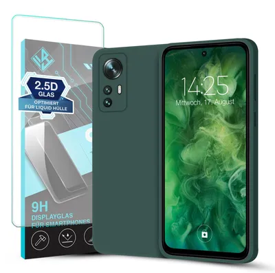 Produktbild von Hülle für Xiaomi 12 Pro mit 9H Displayglas Displayschutz Case Cover Bumper Smartphone Softgrip Schutzhülle Farbe: Grün
